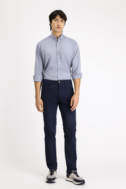 Dark Navy Regular Fit Standard Cut Lycra Canvas / Chino Trousers