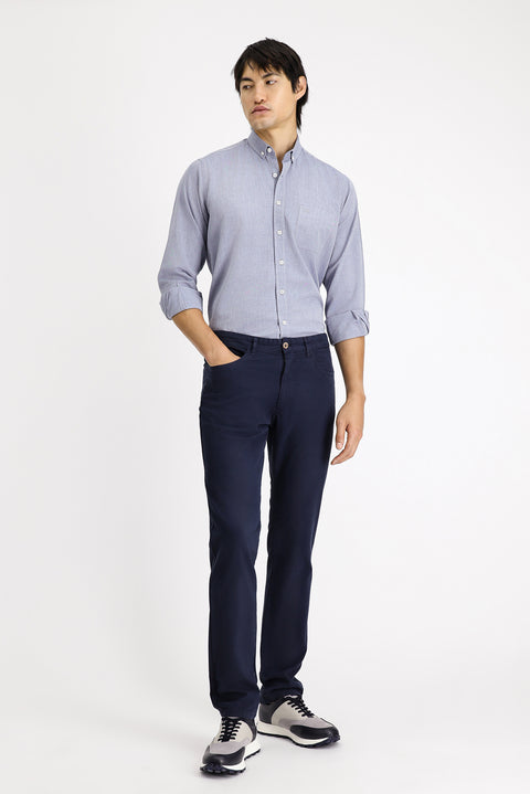Dark Navy Regular Fit Standard Cut Lycra Canvas / Chino Trousers