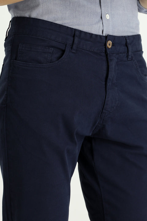 Dark Navy Regular Fit Standard Cut Lycra Canvas / Chino Trousers