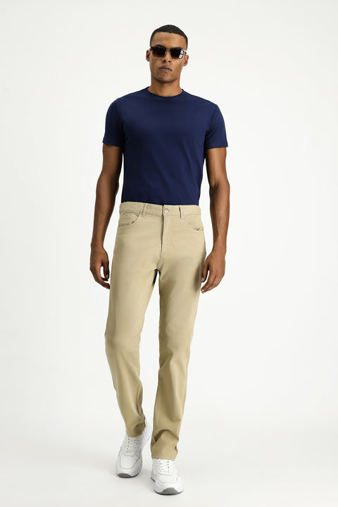 Mid-Beige Regular Fit Standard Cut Stretch Canvas / Chino Trousers