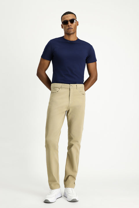 Mid-Beige Regular Fit Standard Cut Stretch Canvas / Chino Trousers