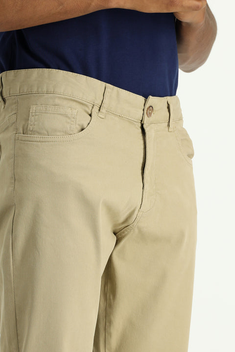 Mid-Beige Regular Fit Standard Cut Stretch Canvas / Chino Trousers