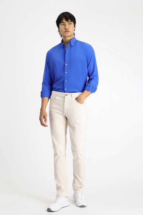 Krem Regular Fit Standart Kesim Likralı Kanvas / Chino Pantolon