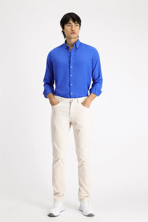 Krem Regular Fit Standart Kesim Likralı Kanvas / Chino Pantolon