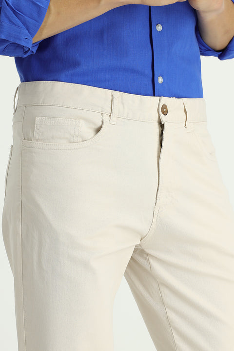 Krem Regular Fit Standart Kesim Likralı Kanvas / Chino Pantolon