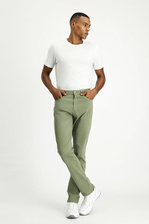 Orta Haki Regular Fit Standart Kesim Likralı Kanvas / Chino Pantolon