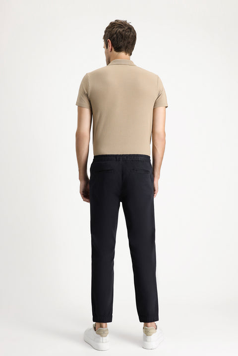 Dark Navy Regular Fit Standard Cut Lycra Elasticated Waist Drawstring Trousers