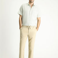 Light Beige Regular Fit Standard Cut Elasticated Waist Drawstring Trousers