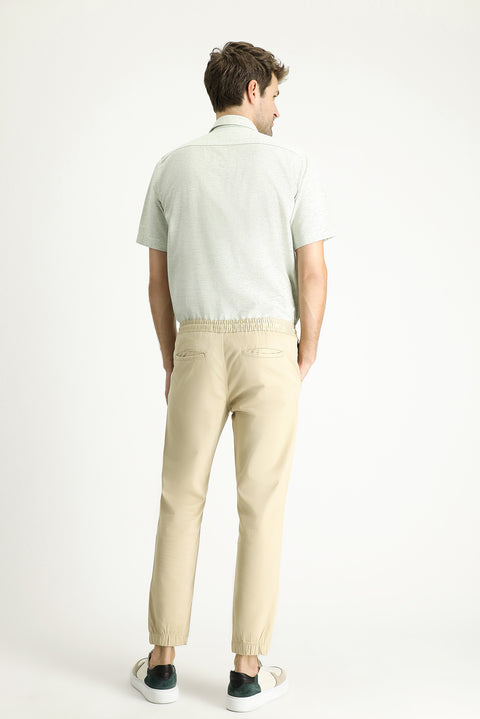 Light Beige Regular Fit Standard Cut Elasticated Waist Drawstring Trousers