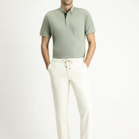 Cream Regular Fit Standard Cut Lycra Elasticated Waist Drawstring Trousers