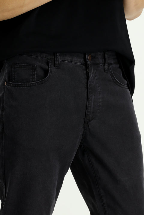 Dark Anthracite Regular Fit Standard Cut Lycra Denim Look Trousers