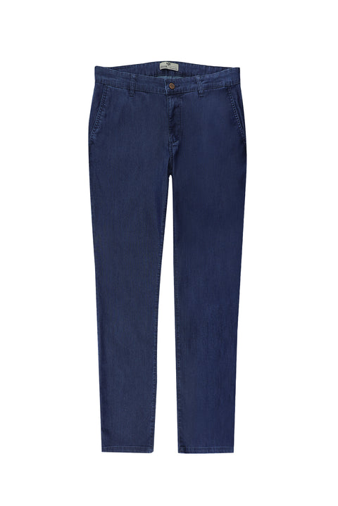 Mid-Navy Regular Fit Standard Cut Sports Trousers Denim Look