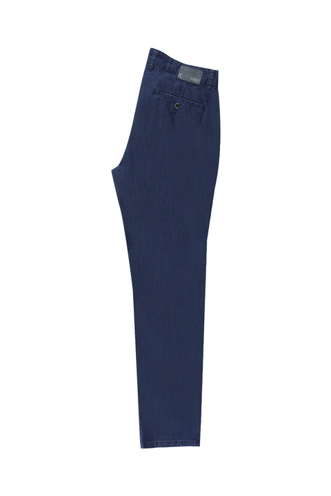 Mid-Navy Relaxed Fit Denim Look Stretch Trousers