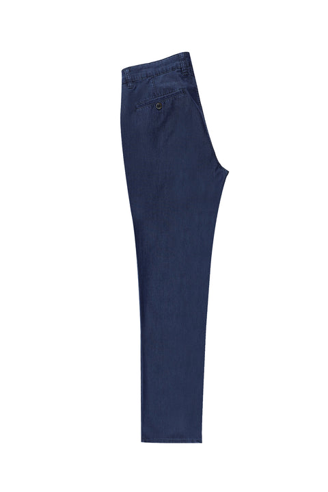 Mid-Navy Relaxed Fit Denim Look Stretch Trousers