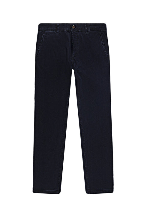 Dark Navy Regular Fit Standard Cut Sport Trousers Denim Look