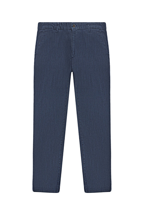 Mid Navy Regular Fit Standard Cut Denim Look Trousers