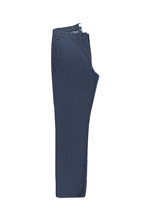 Mid Navy Regular Fit Standard Cut Denim Look Trousers