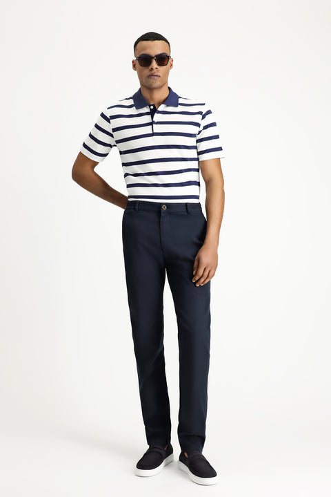 Dark Navy Relaxed Fit Elasticated Waist Stretchy Trousers