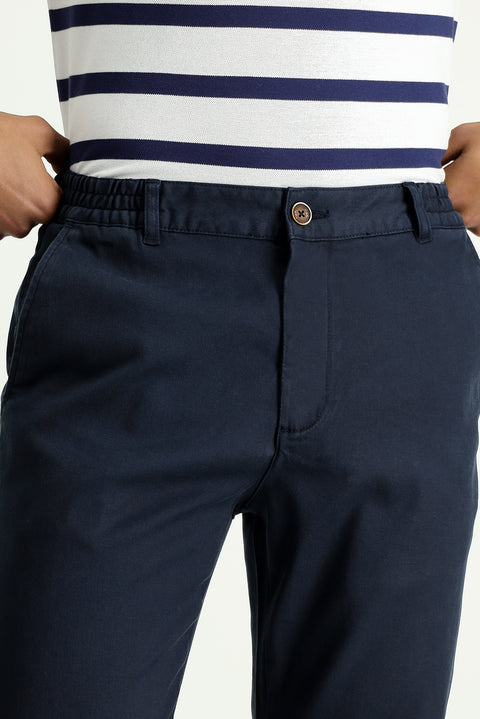 Koyu Lacivert Slim Fit Dar Kesim Beli Lastikli Likralı Pantolon
