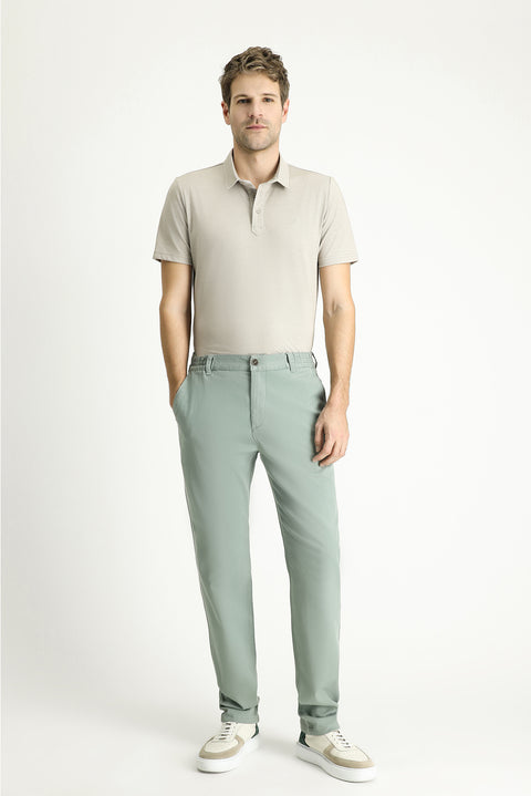 Celadon Green Relaxed Fit Elastic Waist Lycra Trousers