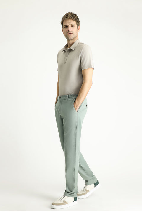 Mint Green Slim Fit Elastic Waist Lycra Trousers