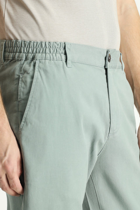 Celadon Green Relaxed Fit Elastic Waist Lycra Trousers