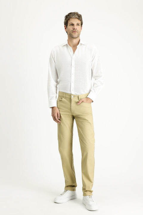 Light Beige Relaxed Fit Stretch Canvas / Chino Trousers