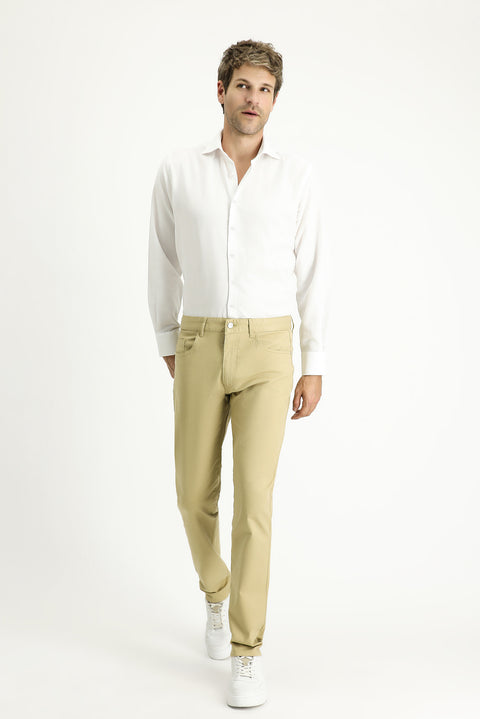 Light Beige Relaxed Fit Stretch Canvas / Chino Trousers