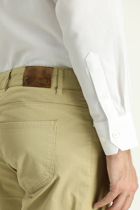 Light Beige Relaxed Fit Stretch Canvas / Chino Trousers