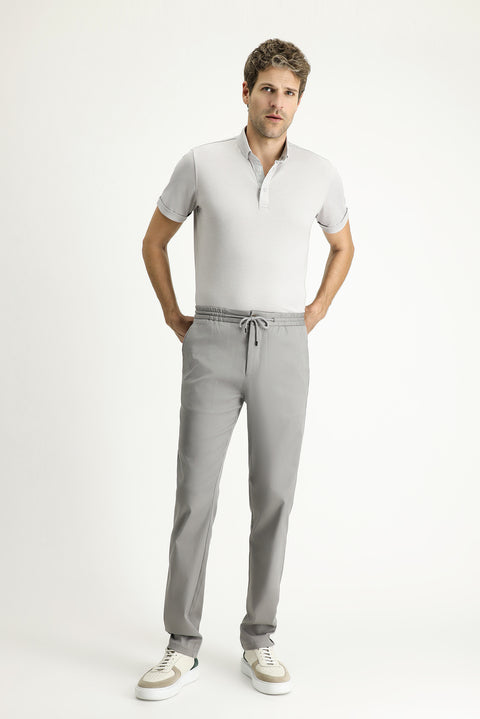 Mid-Gray Slim Fit Narrow Leg Elasticated Waist Drawstring Lycra Jogger Pants