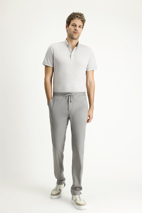 Mid-Gray Slim Fit Narrow Leg Elasticated Waist Drawstring Lycra Jogger Pants