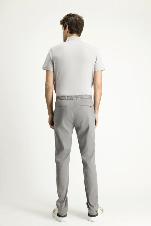 Mid-Gray Slim Fit Narrow Leg Elasticated Waist Drawstring Lycra Jogger Pants