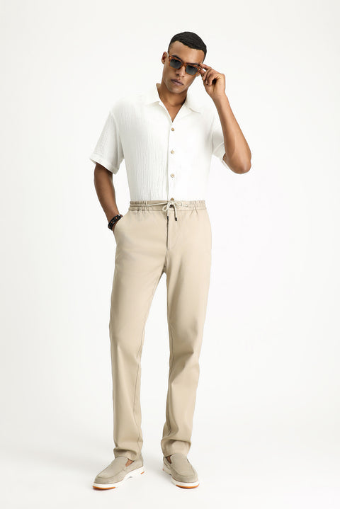 Orta Bej Slim Fit Dar Kesim Beli Lastikli İpli Likralı Jogger Pantolon