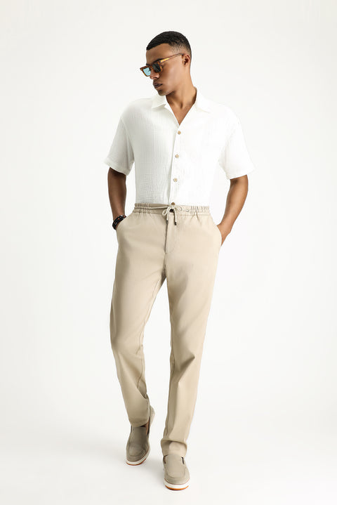 Orta Bej Slim Fit Dar Kesim Beli Lastikli İpli Likralı Jogger Pantolon