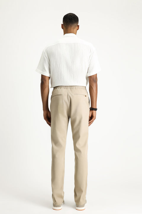 Orta Bej Slim Fit Dar Kesim Beli Lastikli İpli Likralı Jogger Pantolon