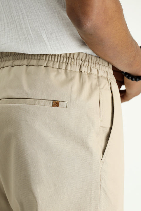Orta Bej Slim Fit Dar Kesim Beli Lastikli İpli Likralı Jogger Pantolon