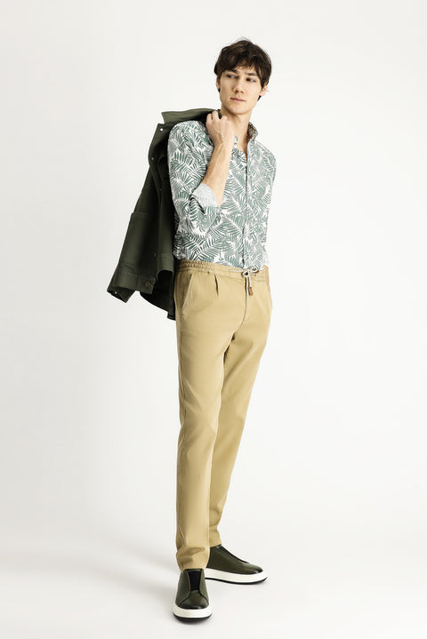 Dark Beige Slim Fit Narrow Cut Elasticated Waist Drawstring Lycra Jogger Pants