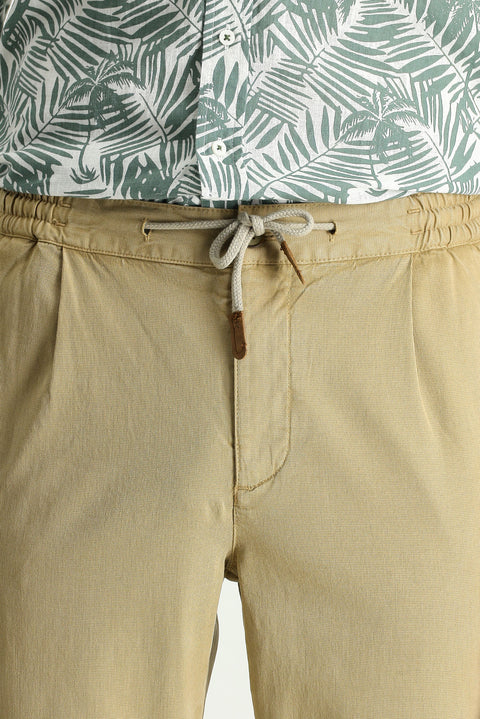 Dark Beige Slim Fit Narrow Cut Elasticated Waist Drawstring Lycra Jogger Pants