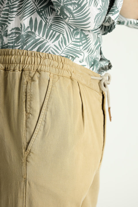 Dark Beige Slim Fit Narrow Cut Elasticated Waist Drawstring Lycra Jogger Pants