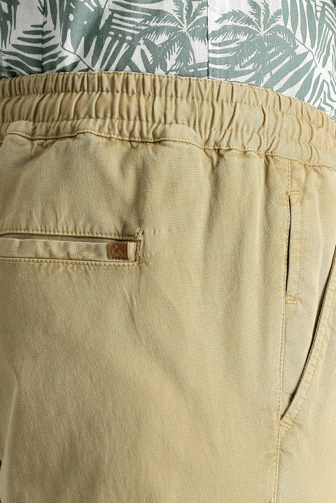 Dark Beige Slim Fit Narrow Cut Elasticated Waist Drawstring Lycra Jogger Pants