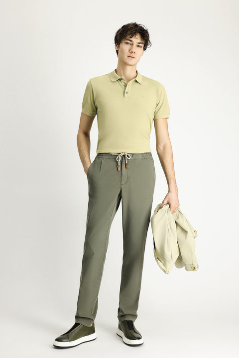 Medium Khaki Slim Fit Tapered Waist Elasticated Drawstring Stretchy Jogger Pants