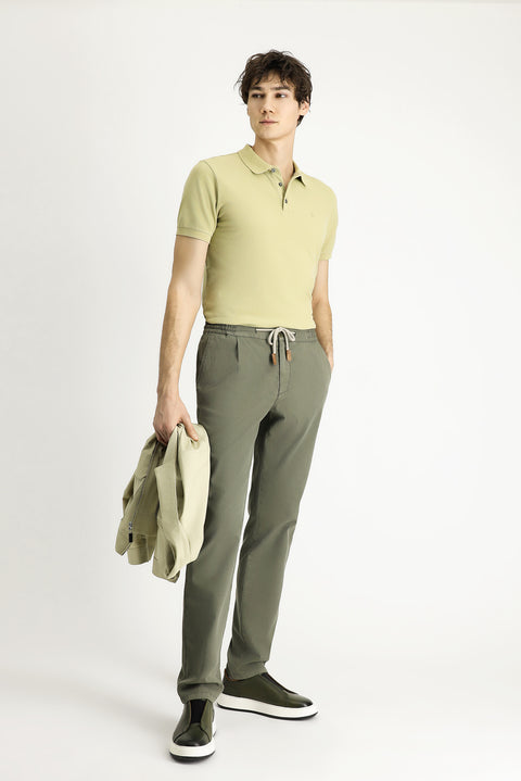 Medium Khaki Slim Fit Tapered Waist Elasticated Drawstring Stretchy Jogger Pants
