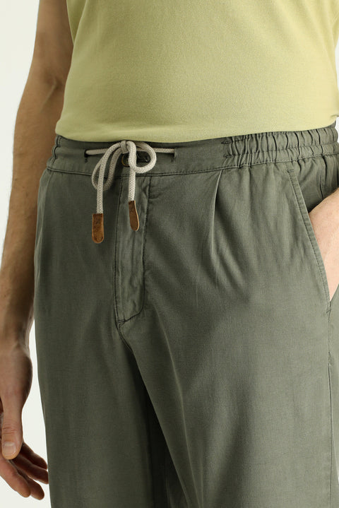 Medium Khaki Slim Fit Tapered Waist Elasticated Drawstring Stretchy Jogger Pants
