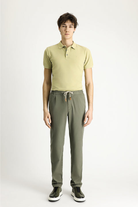 Medium Khaki Slim Fit Tapered Waist Elasticated Drawstring Stretchy Jogger Pants