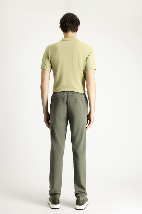 Medium Khaki Slim Fit Tapered Waist Elasticated Drawstring Stretchy Jogger Pants