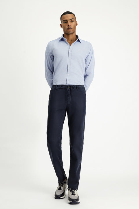 Dark Navy Regular Fit Standard Cut Elasticated Waist Drawstring Lycra Jogger Sweatpants