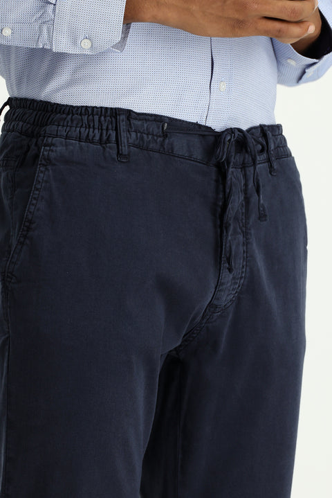 Dark Navy Regular Fit Standard Cut Elasticated Waist Drawstring Lycra Jogger Sweatpants