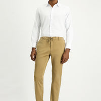 Dark Beige Regular Fit Standard Cut Elasticated Waist Drawstring Stretchy Jogger Pants