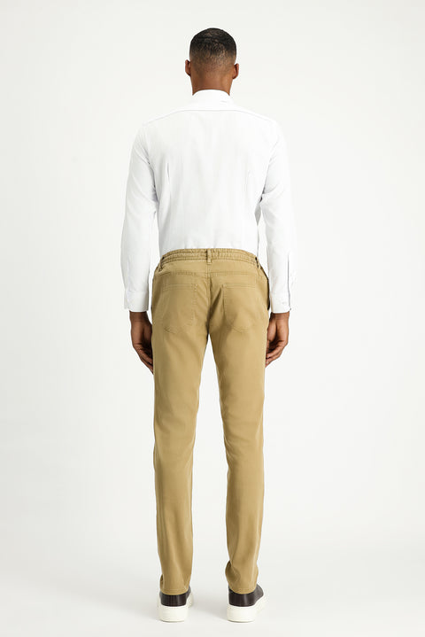Dark Beige Regular Fit Standard Cut Elasticated Waist Drawstring Stretchy Jogger Pants