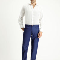 Dark Blue Regular Fit Standard Cut Lycra Denim Look Trousers